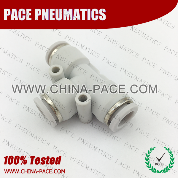 Grey White Push To Connect Fittings Reducer Tee Middle Small, Polymer Pneumatic Fittings, Composite Air Fittings, Plastic one touch tube fittings, Pneumatic Fitting, Nickel Plated Brass Push in Fittings, pneumatic accessories